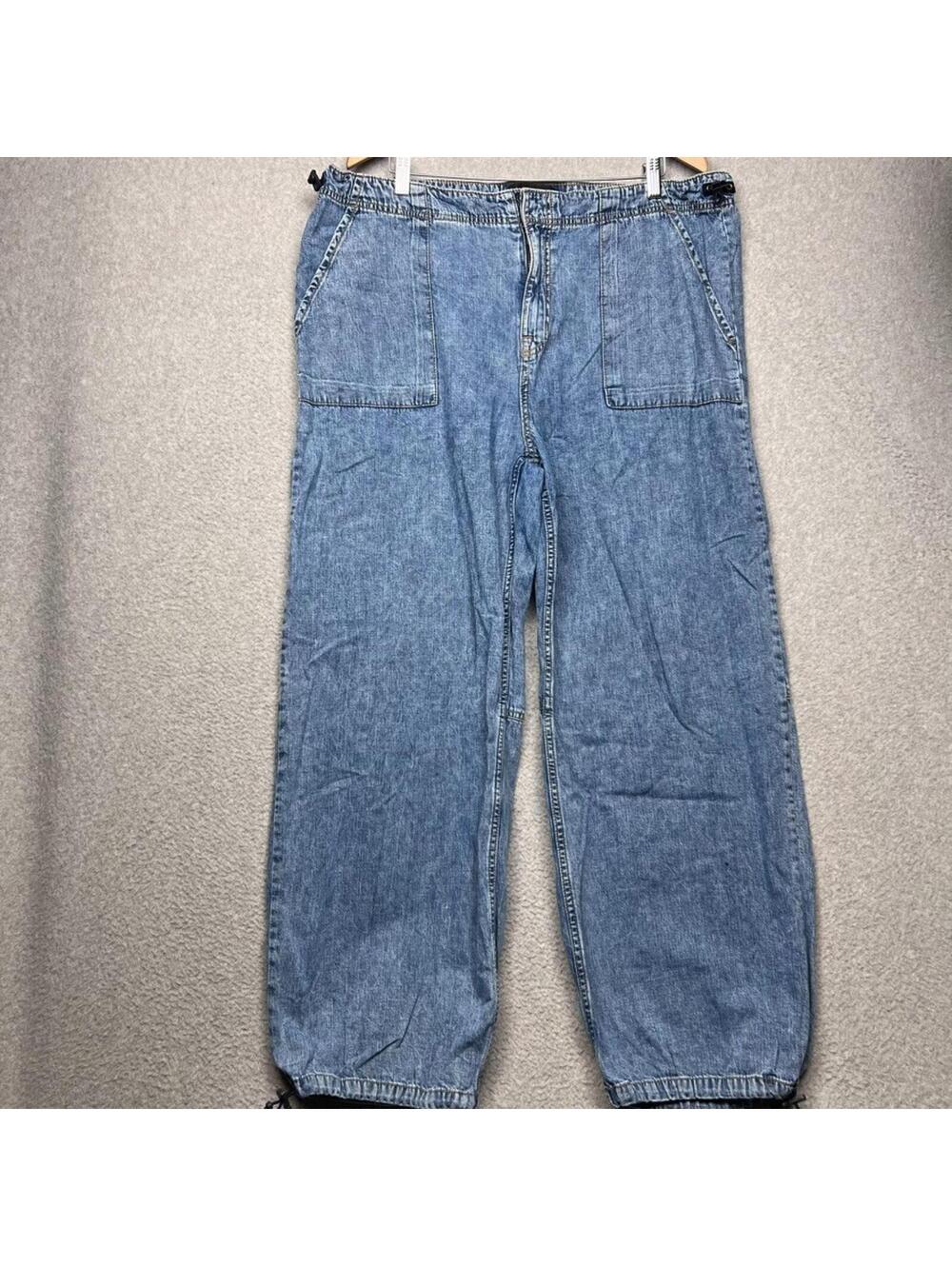 VTG Aeropostale Parachute Cargo Denim Pants Womens XL Baggy Paratrooper Y2K 90s